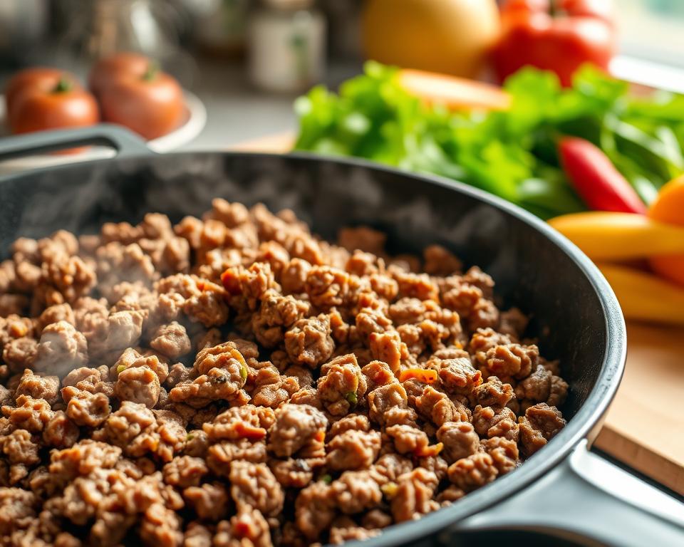 Browning ground beef for a healthy beef dish